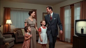 Flux Dev A 1950s suburban family inside a cozy tidy living roo 0 1
