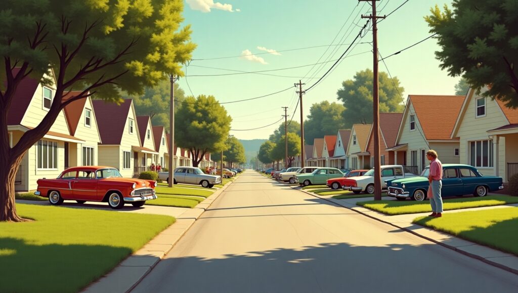 Flux Dev A picturesque 1950s American suburban neighborhood ba 3