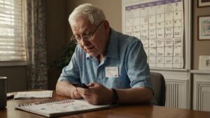 Leonardo Kino XL A senior man or woman at home holding a phone 3