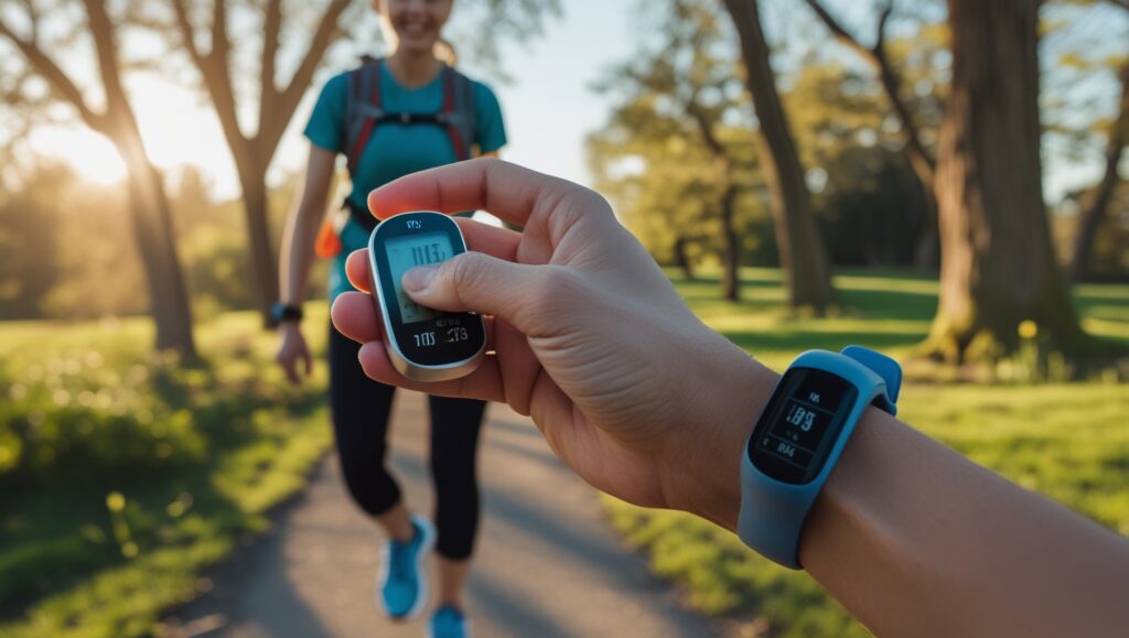 Leonardo Phoenix 10 Person checking pedometer while walking ou 1